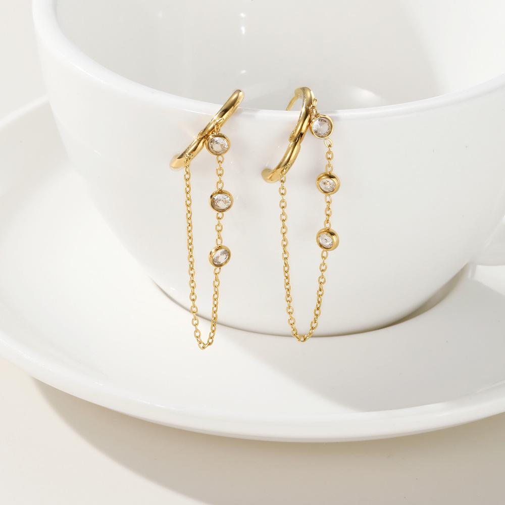 New Arrival Fashion Hoop Stainless Steel Zircon Geometric Shape Gold Plated Trendy Women's Earrings