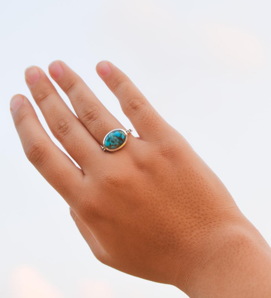 Oval Turquoise Ring: Minimalist Sterling Silver Stackable Ring