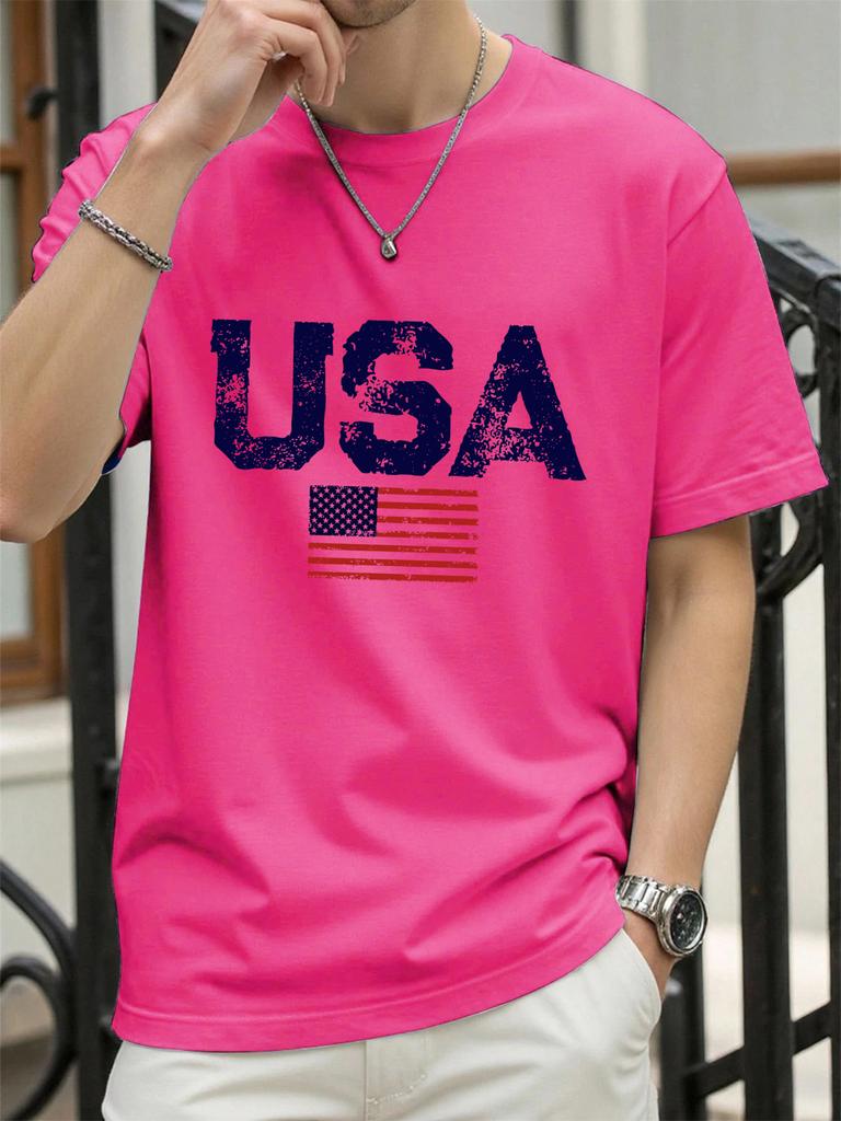 Usa Letter American Flag Prints Man TShirts Cotton T Shirt Hip Hop Summer Clothing Loose Fashion Tee Male AllMatch Streetwear