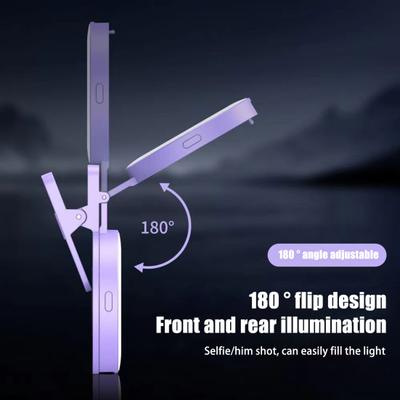 Luce ad anello LED per selfie, design girevole a 180 gradi, super luminosa, 3 modalità, ricaricabile, luce magnetica per selfie, luce di riempimento per trucco con specchio