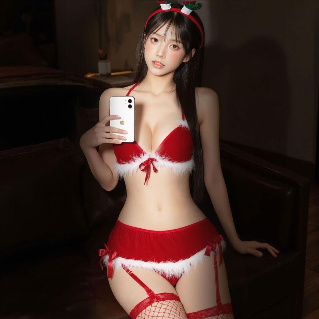 Sexy lingerie sexy christmas red gift seduction plush butterfly three-point garter