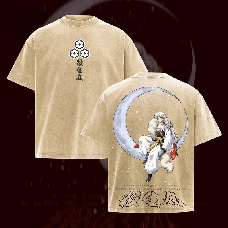 Sesshoumaru Inuyasha Anime Clothing Men Women Oversized T-shirts Short Sleeve Washed T Shirt Vintage Cotton Tshirt Harajuku Tops XXL коричневый 1590₽