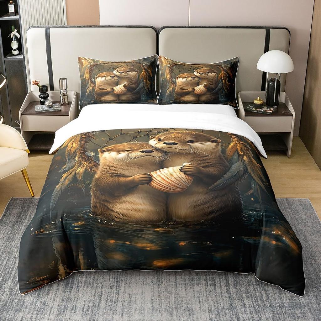 Sea Otters Duvet Cover Set For Kids Boys Girls Lightweight Quilt Covers Bedroom Decor Ocean Sea Life Themed Bedding Set No Quilt