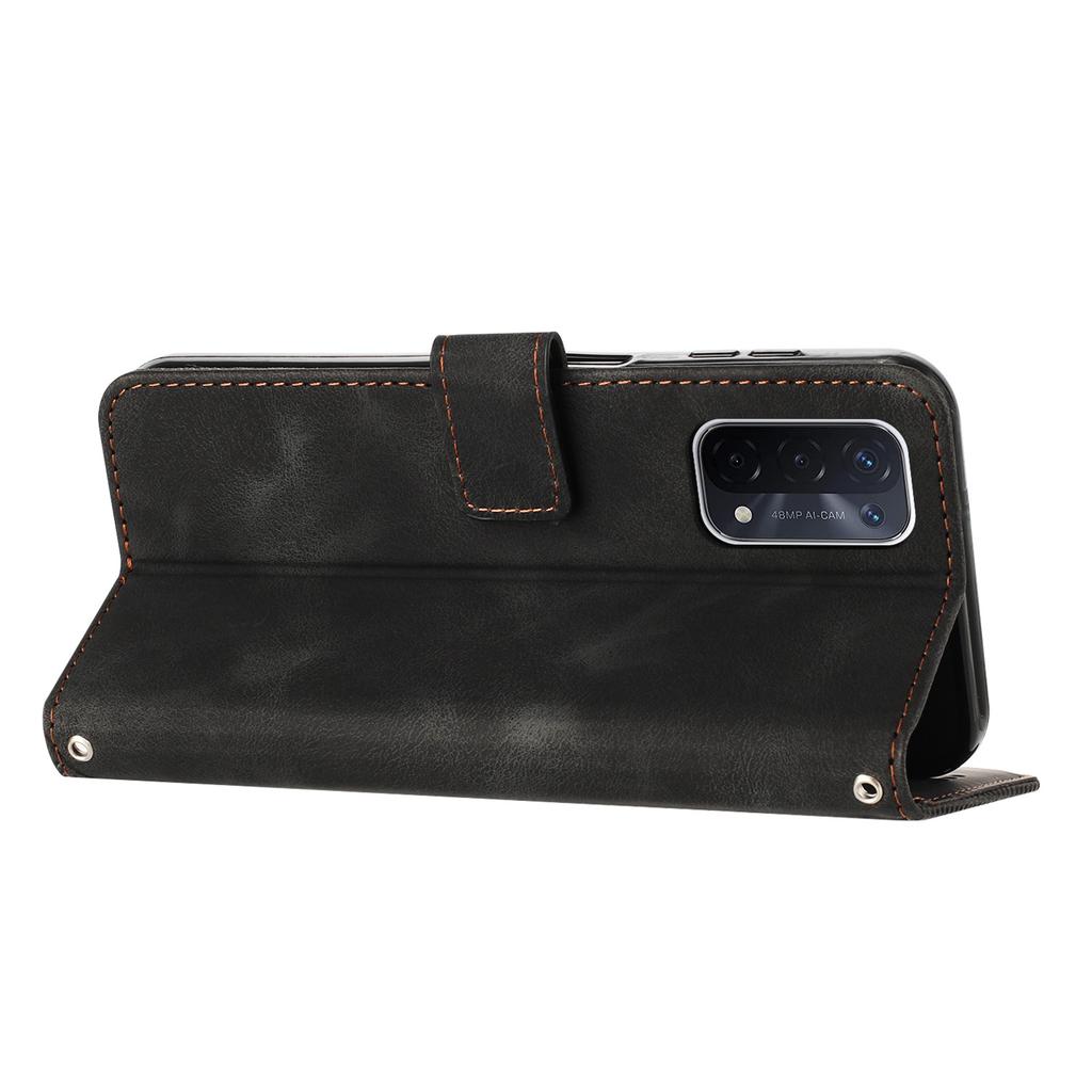 For Oppo A74 5G/A93 5G/A54 5G Folding Stand Wallet Mobile Case Triangle Imprint Leather Cover with Strap