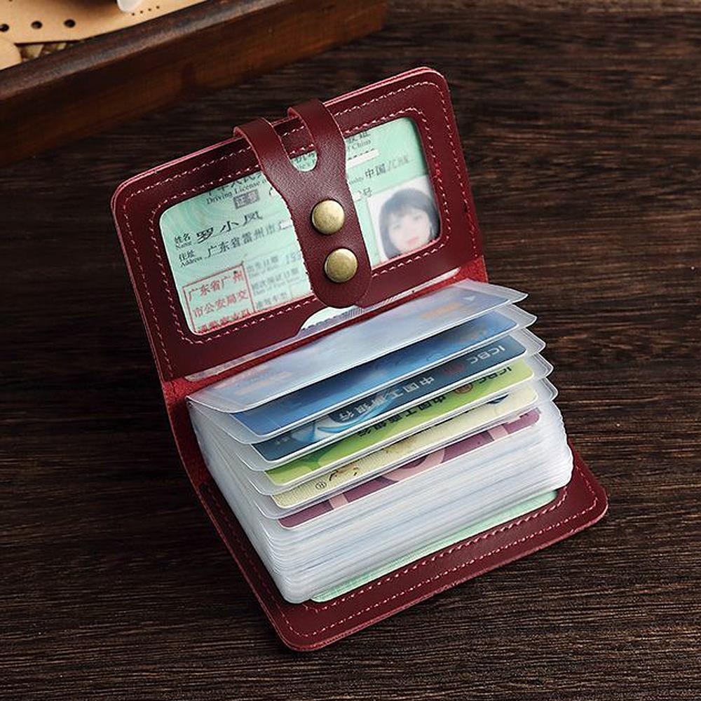 Vintage Buckle Card Bag Men's Leather Credit Card Wallet Woman 30 Page Translucent Driving Licence Business Card Holder Case