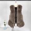 Leather Vest Women's Short Autumn and Winter Imitation Fox Hair Plus Cotton High-end Splicing Vest Jacket Women's Fox Hair New