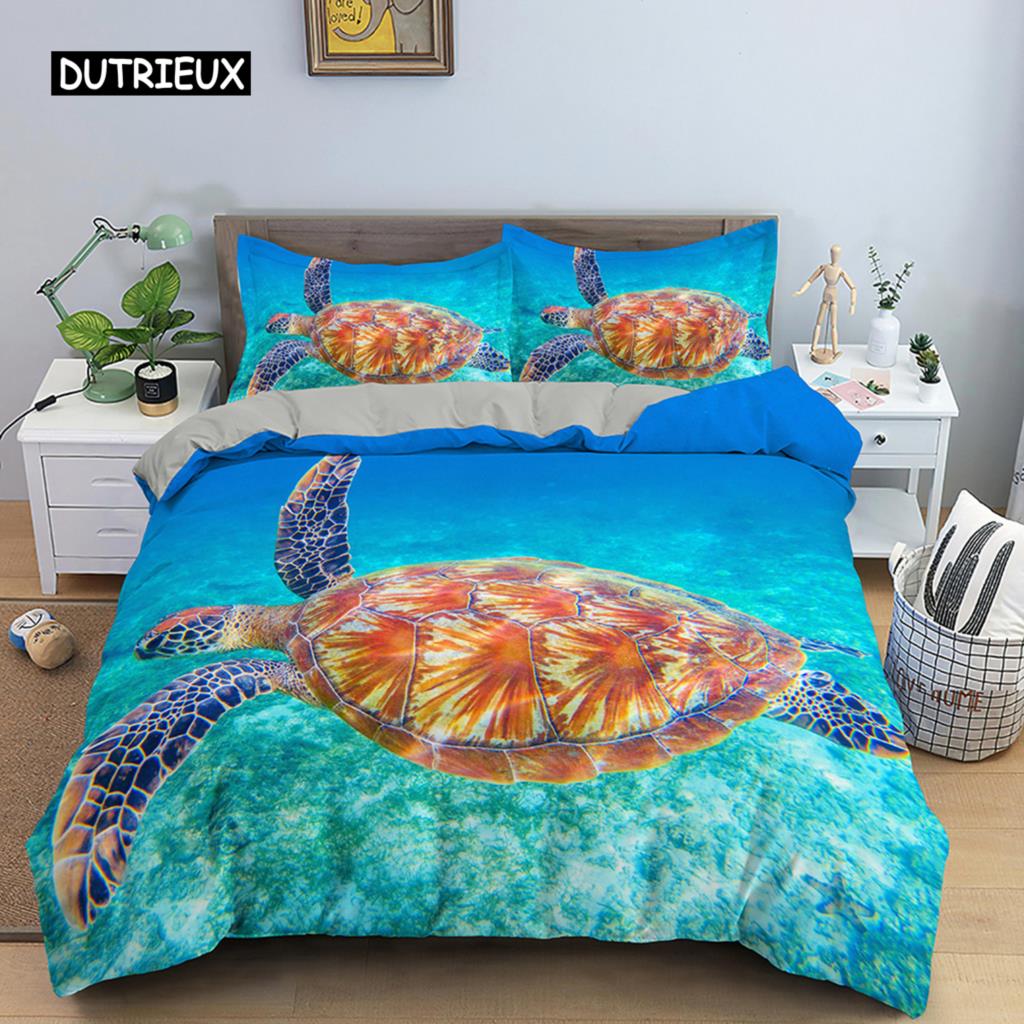 3D Sea Turtle Beddings Set Psychedelic Animal Duvet Cover Comforter Covers Single Twin Full Queen King Polyester Quilt Cover
