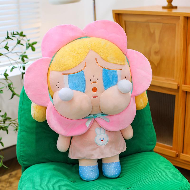 New Sunflower Crying Baby Plush Toy Cute Apron Maid Outfit Crying Baby Doll Sleeping Throw Pillow