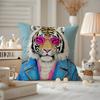Rich Pink Lion Animal Jewelry Cheetah With Cushion Cover Anti-dustmite Pillowcase Invisible Zipper Silky Short Plush Sofa Cushio