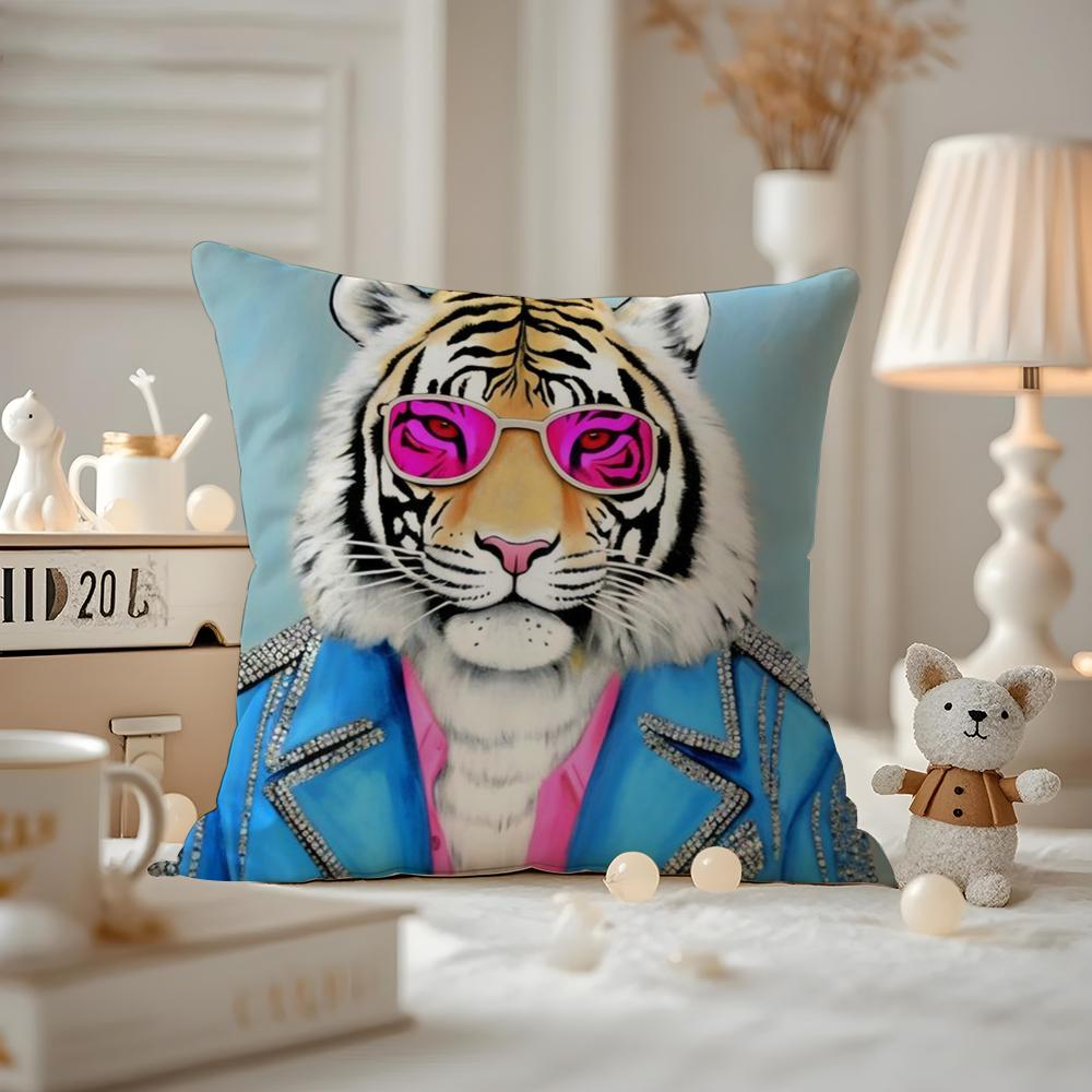 Rich Pink Lion Animal Jewelry Cheetah With Cushion Cover Anti-dustmite Pillowcase Invisible Zipper Silky Short Plush Sofa Cushio