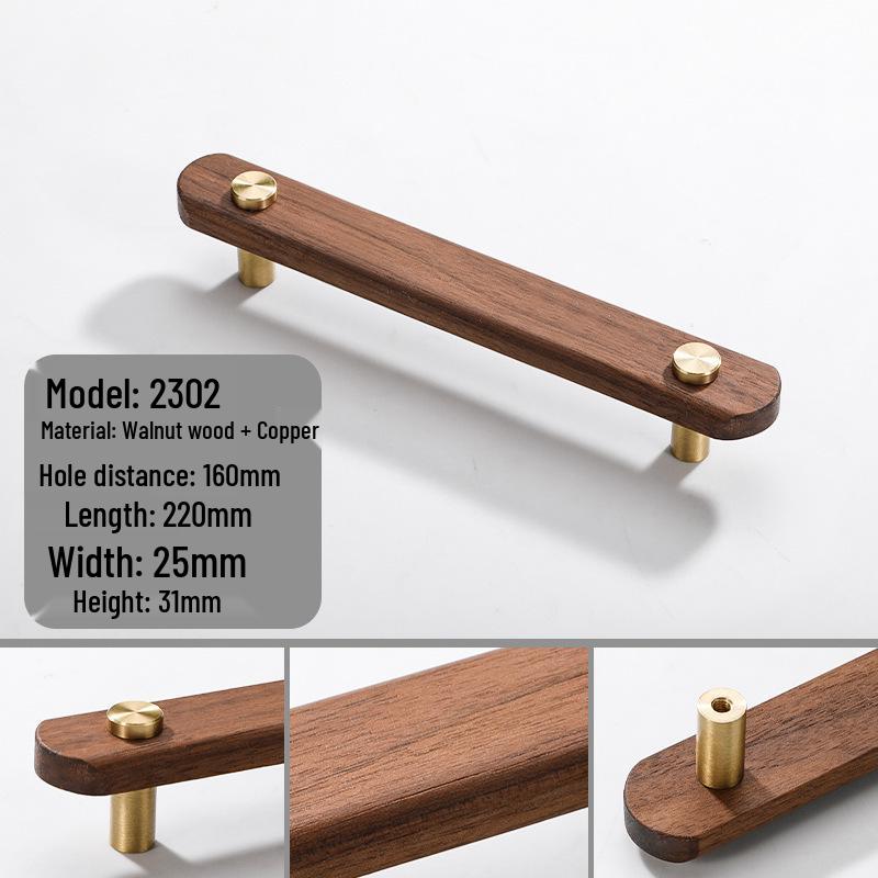 Japanese Minimalist Walnut Handle Solid Wood Cabinet and Wardrobe Drawer Handle