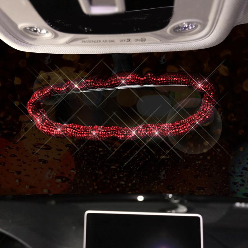Bling Diamond Bow Car Mirror Cover Universal Stretch Crystal Auto Interior Rearview Mirror Case Decor Accessories For Women