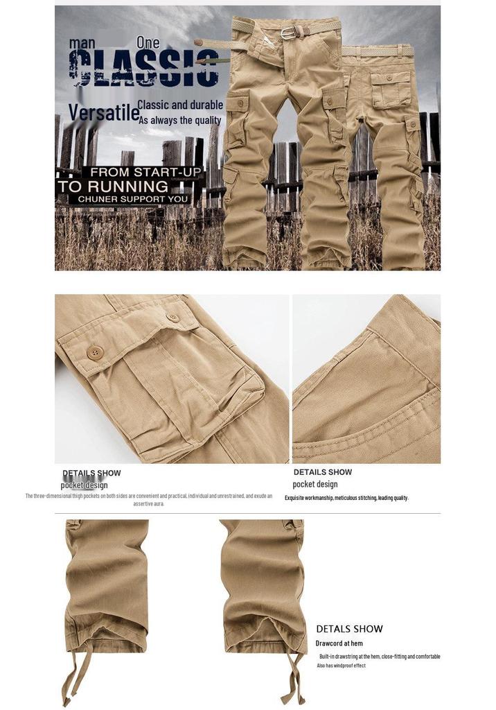 Men's Loose Fit Cotton Tactical Pants with Multi-Pockets