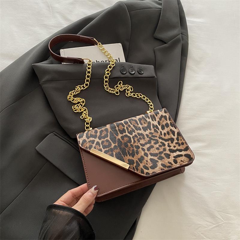 

Модная цепочка с леопардовым принтом, маленькая сумка, женская, 2025, новая маленькая квадратная сумка коричневый