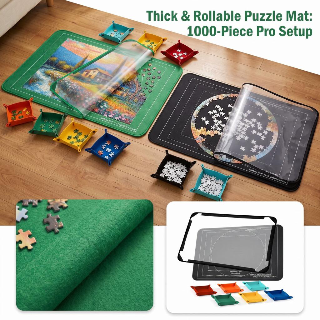 Thick Puzzle for 1000, Rollable Kids Puzzle Board with Non- Surface
