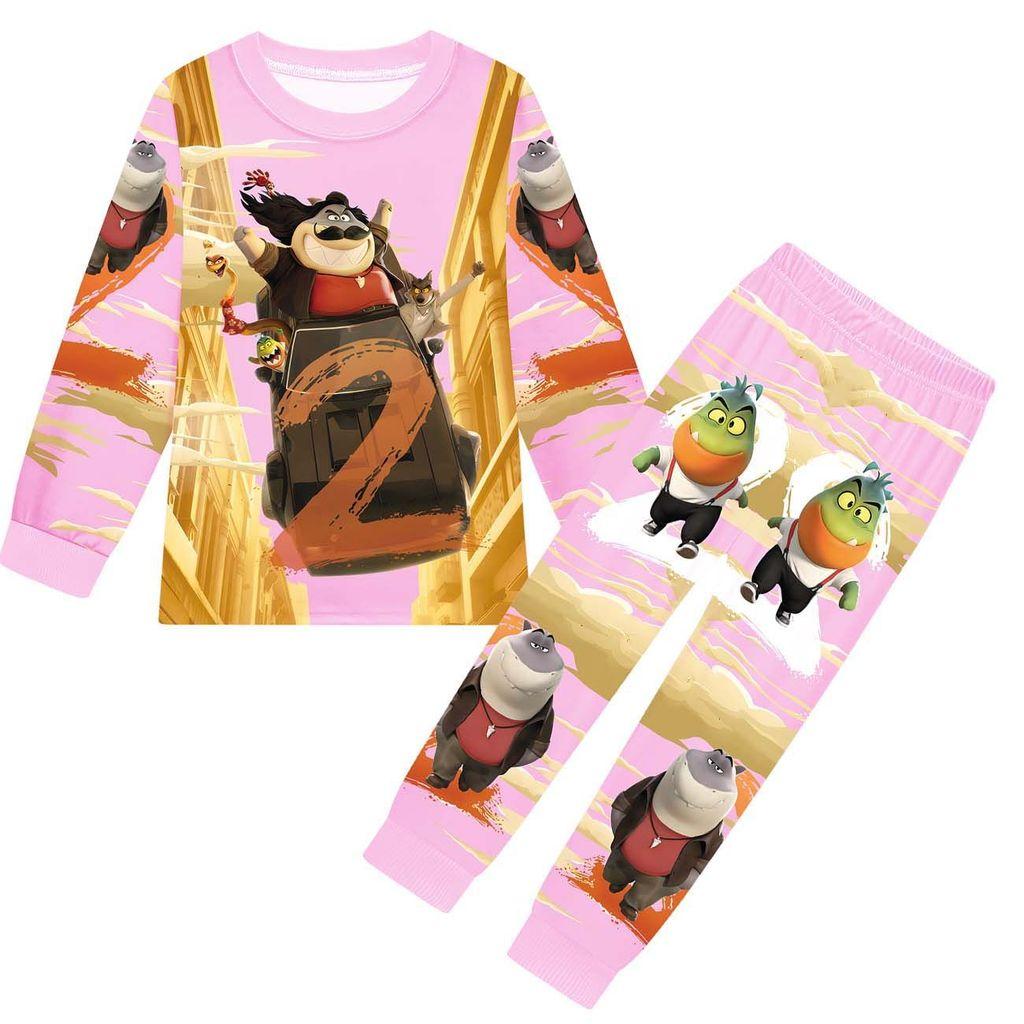 Kids Boys Girls Anime Cartoon Bad Guys Printed Casual Long Sleeves T-Shirt Pants Trousers Clothes Set