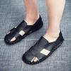 Fashion Summer Men's Sandals Low-cut Leather Flat-bottomed Beach Shoes, Large Size Handmade Stitching Hole Shoes H368
