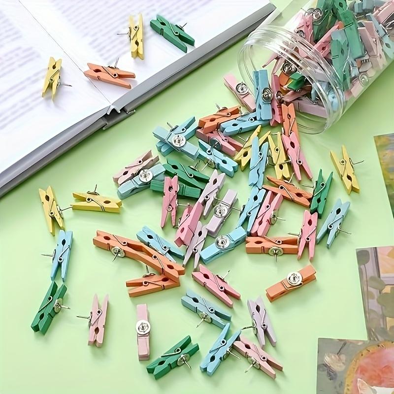 50pcs Pastel Push Pins with Wooden Clips-Colorful Thumb Tacks for Classroom,Office, Home Bulletin Boards|Vibrant Push Pins
