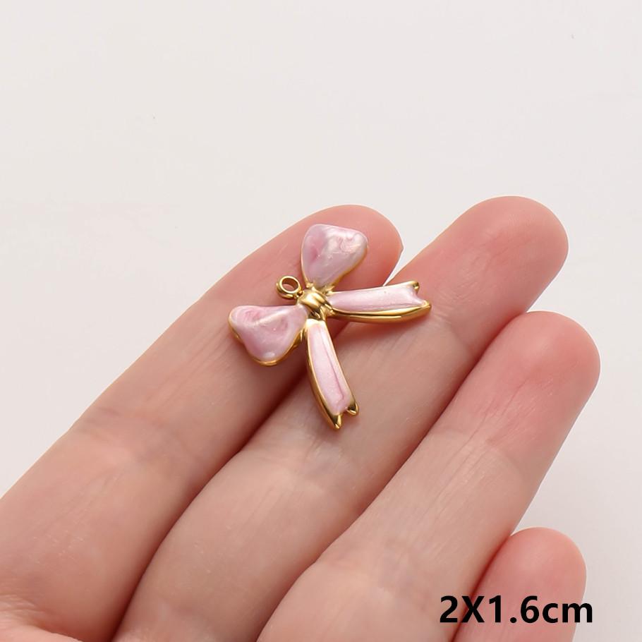 3pc Girl Pendant Hot Pink Oil Dripping Stainless Steel Plant Tree Flower Charm Pendants For Jewelry Making Supplies DIY Keychain