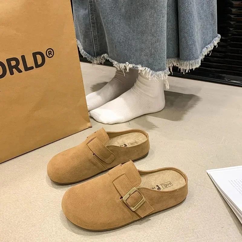 

Весенние новые женские тапочки Half Drag Shoe с кожаным ремешком на плоской подошве One Step Lazy Shoe женские кроссовки 40