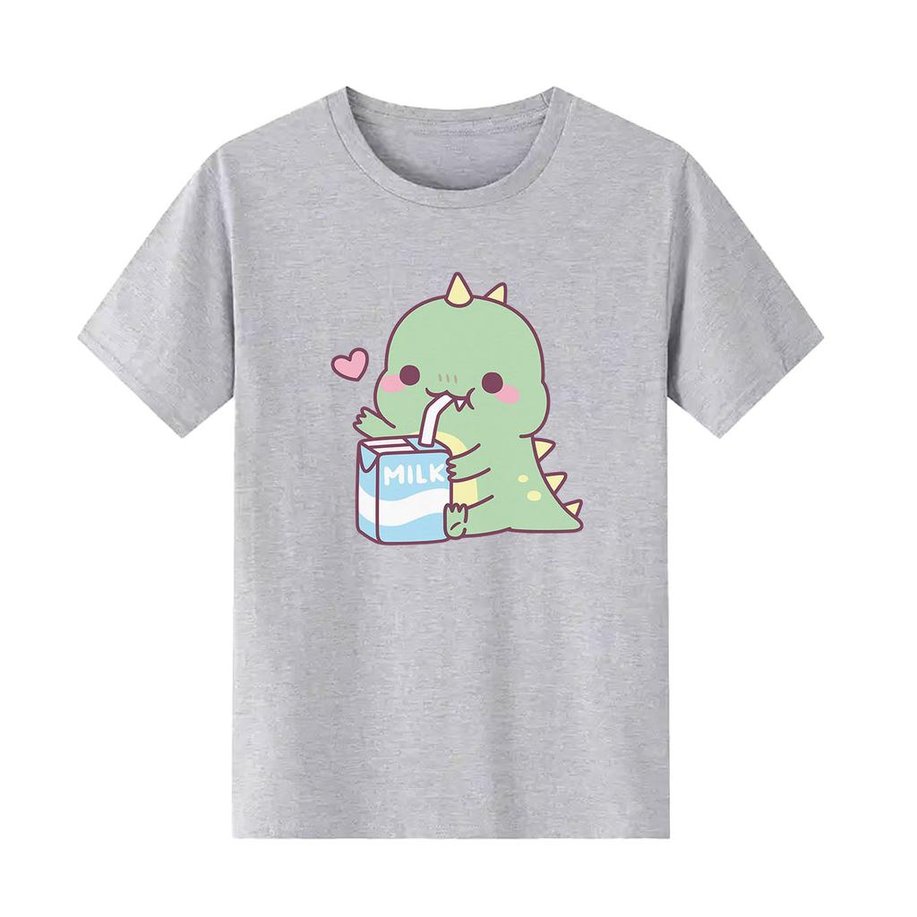Cute dinosaur print short sleeved round neck versatile fashionable Womens Tshirt suitable for all seasons