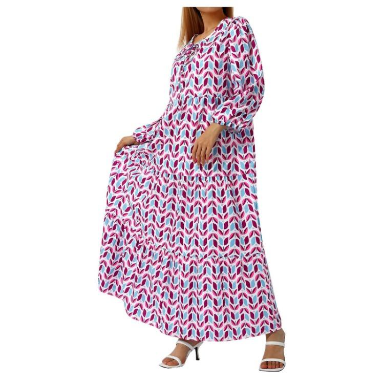 Summer Beach Dress Floral Print Bohemian Long Dress Loose V Neck Fashion Women
