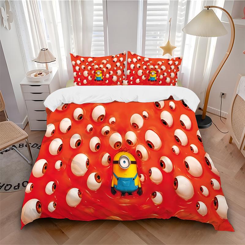 Minion Eyeballs Printed 3pcs Bedding Set Soft Microfiber 1 Duvet Cover And 2 Pillowcases Home Bedroom Decor Xmas Gift Q1155
