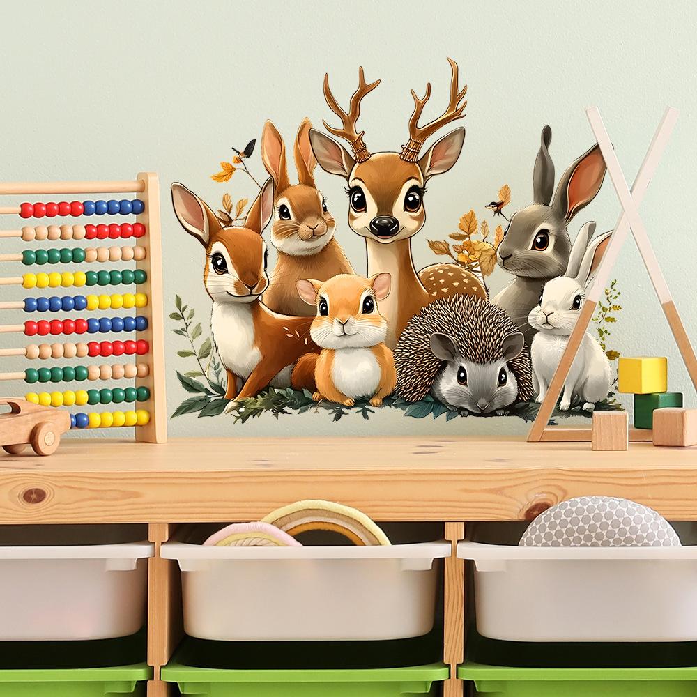 Self-adhesive Cartoon Animal Wall Stickers for Kids Room Bedroom Living Room Home Decor