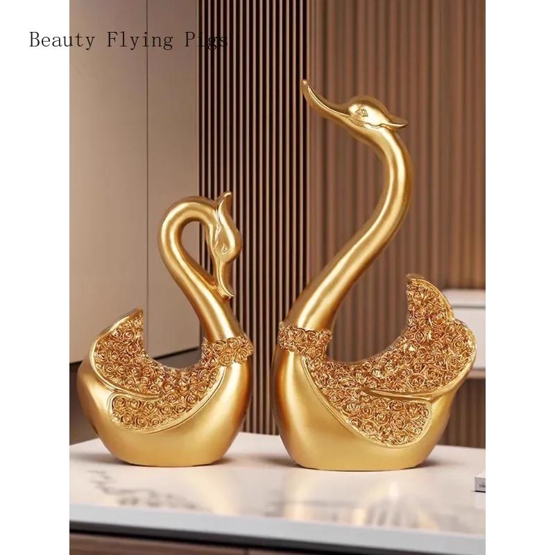 1 Set of Modern Nordic Resin Couple Swan Ornaments Home TV Wine Cabinet Living Room Decorations Commemorative Gifts