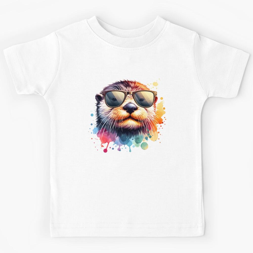 Watercolor Sea Otter Wearing Sunglasses Kids T-Shirt 130