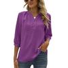 Women's Casual 3/4 Sleeve Henry Shirt V-Neck Button Down Chiffon Blouses Swiss Dot Blouse Pompom Loose T-Shirts Tops