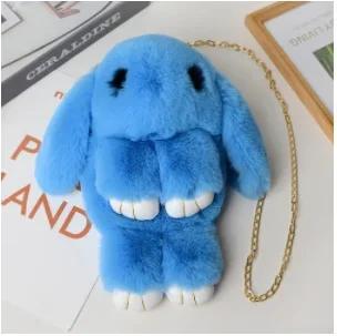 Cute Fluffy Rabbit Fur Pompoms Chain Bag Women Cartoon Rabbit Sling Bag Fluffy Bunny Shoulder Plush Backpack Girls Birthday Gift