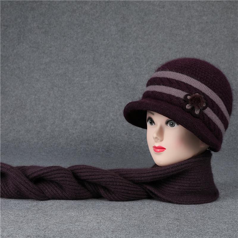 Autumn and winter the elderly flower pot hat children grandma knitted wool hat piled thickened rabbit hair warm mother hat