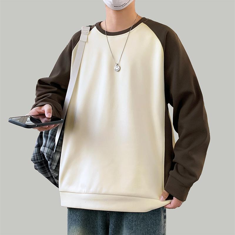 Round Neck Raglan Sleeve Sweater Men's Spring and Autumn New Loose Color Matching Raglan Long Sleeve Bottoming Coat