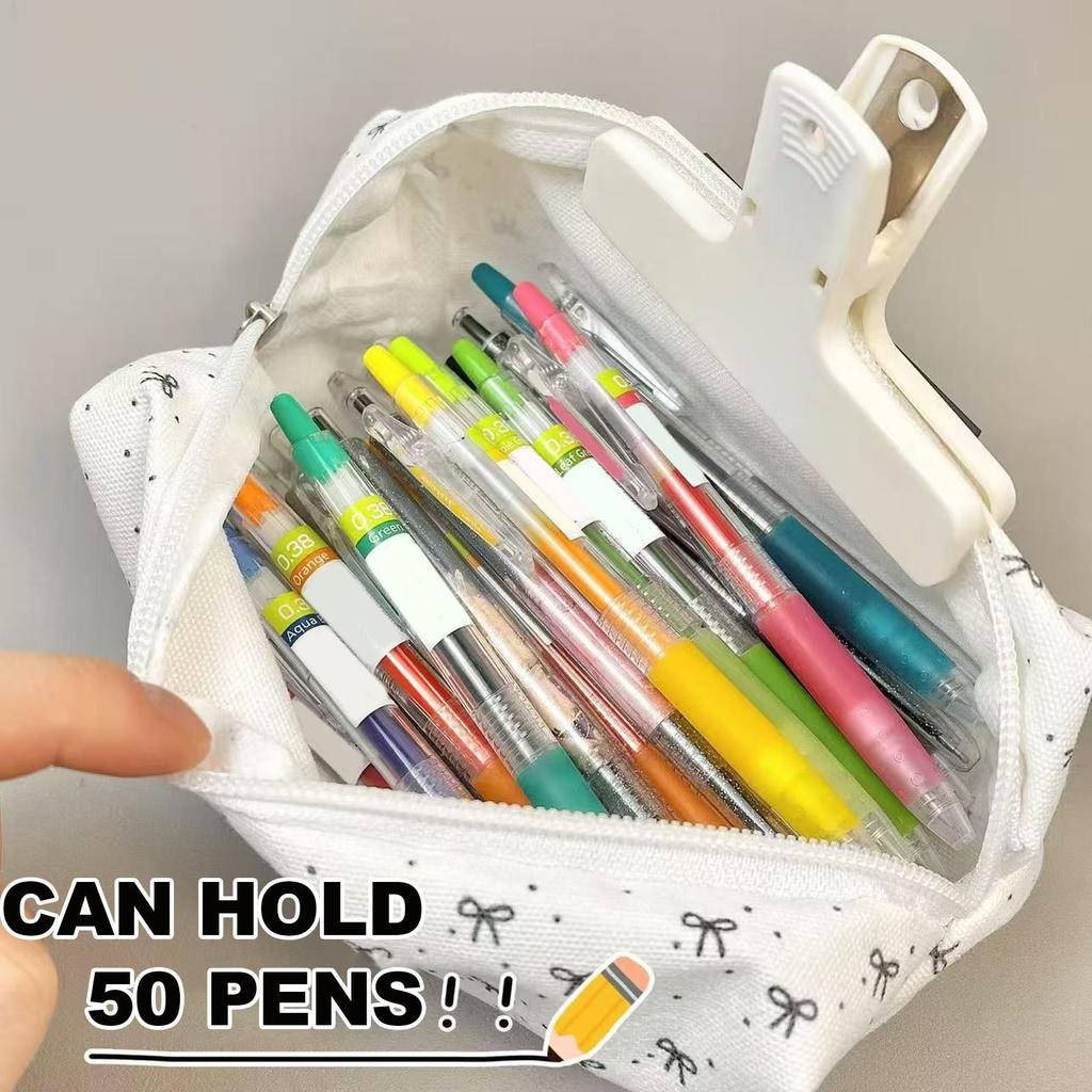 Large Capacity Pen Bag Pencil Pouch Bow Pattern Boxes Portable Stationery Organizer For Teen College Kids School Crafts Travel