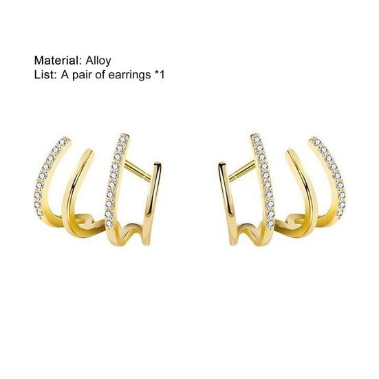 1 Pair Shining Rhinestones Ear Studs Fine Craftsmanship Creative U-shaped Four-Rows Women Earrings Jewelry
