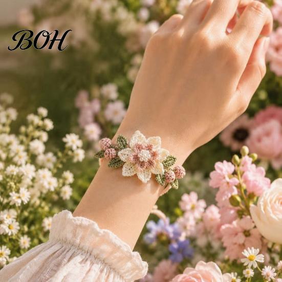 Friendship Bracelet Kit DIY Nature-Inspired Crochet Kit, 3D Animals Plants Hand-Crocheted Jewelry Making Flower Maple Dragonfly Butterfly Set,