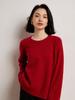 Women's Red Kangsai Ni Cashmere Round Neck Pullover Sweater - Thick, Loose Knit for New Year and Christmas