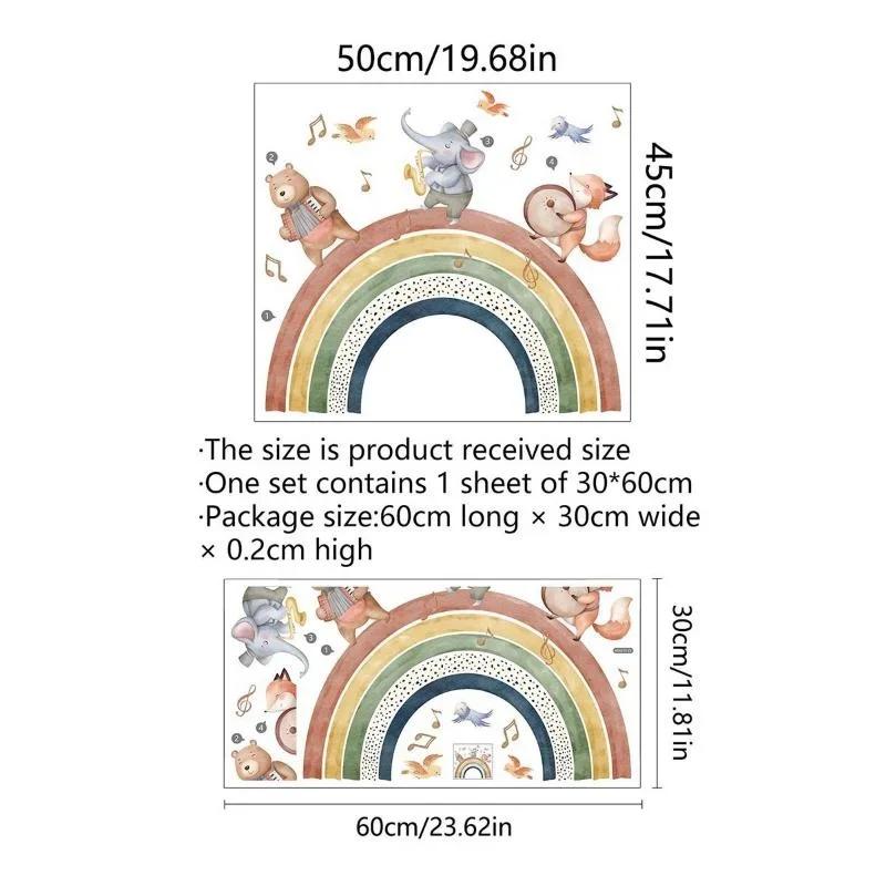 Cartoon Animal Rainbow Wall Stickers Self-Adhesive Fox Elephant Bear Decals Kids Bedroom Home Decor