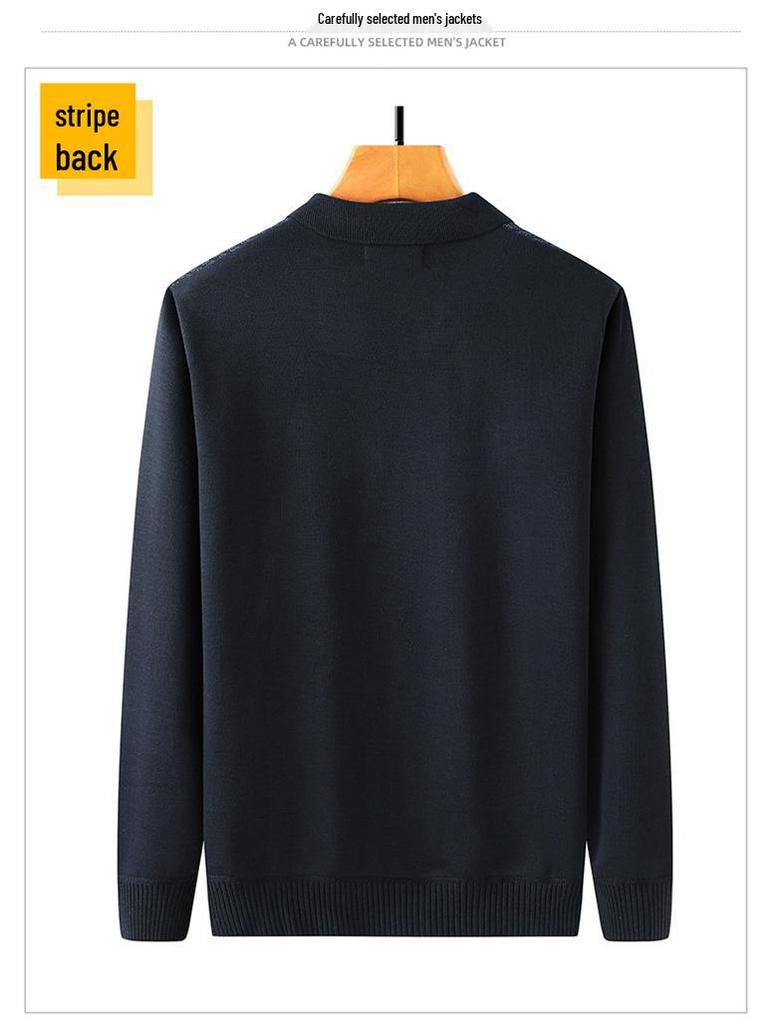Men's Fleece-Lined Round-Neck Sweater for Autumn/Winter - Warm Knitted Base Layer for Dad or Grandpa