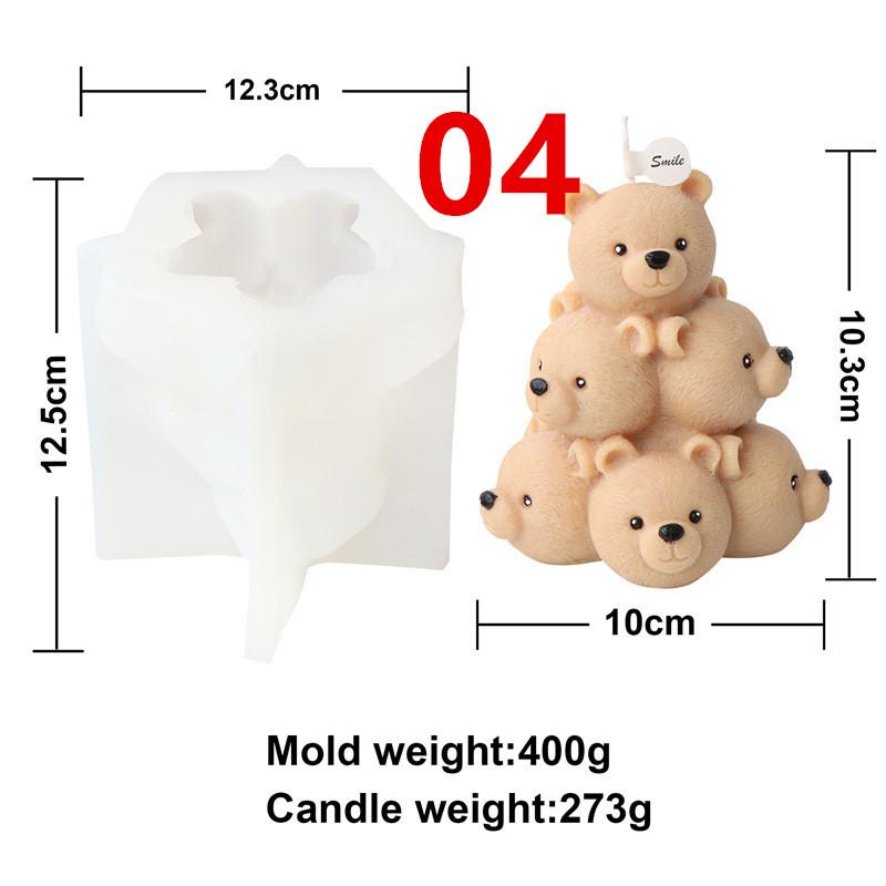 Animal Tower Candle Silicone Molds DIY 3D Frog Bear Dog Cat Rabbit Puppy Bunny Kitten Pile Soap Plaster Mold Pet Decor