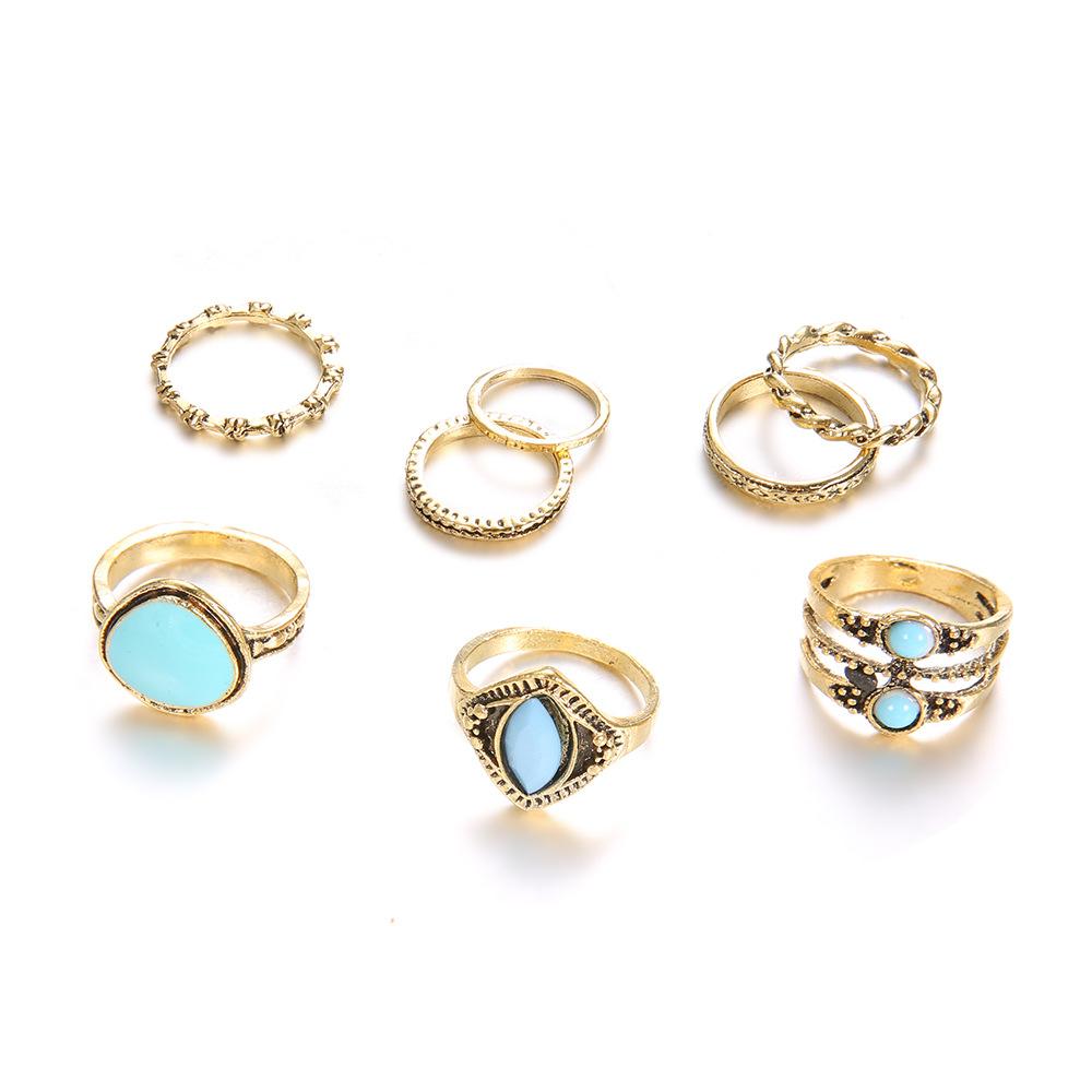 Bohemian Retro Gold Lotus Female Personality Ring Ring 8-Piece Jewelry