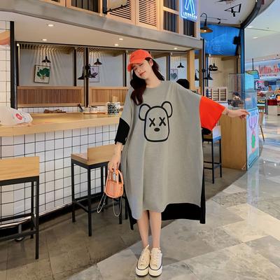 Plus Size Kobiety Lato Cartoon Patchwork Sukienka Oversized Długie Koszulki Luźne Koszulki Sukienki Midi
