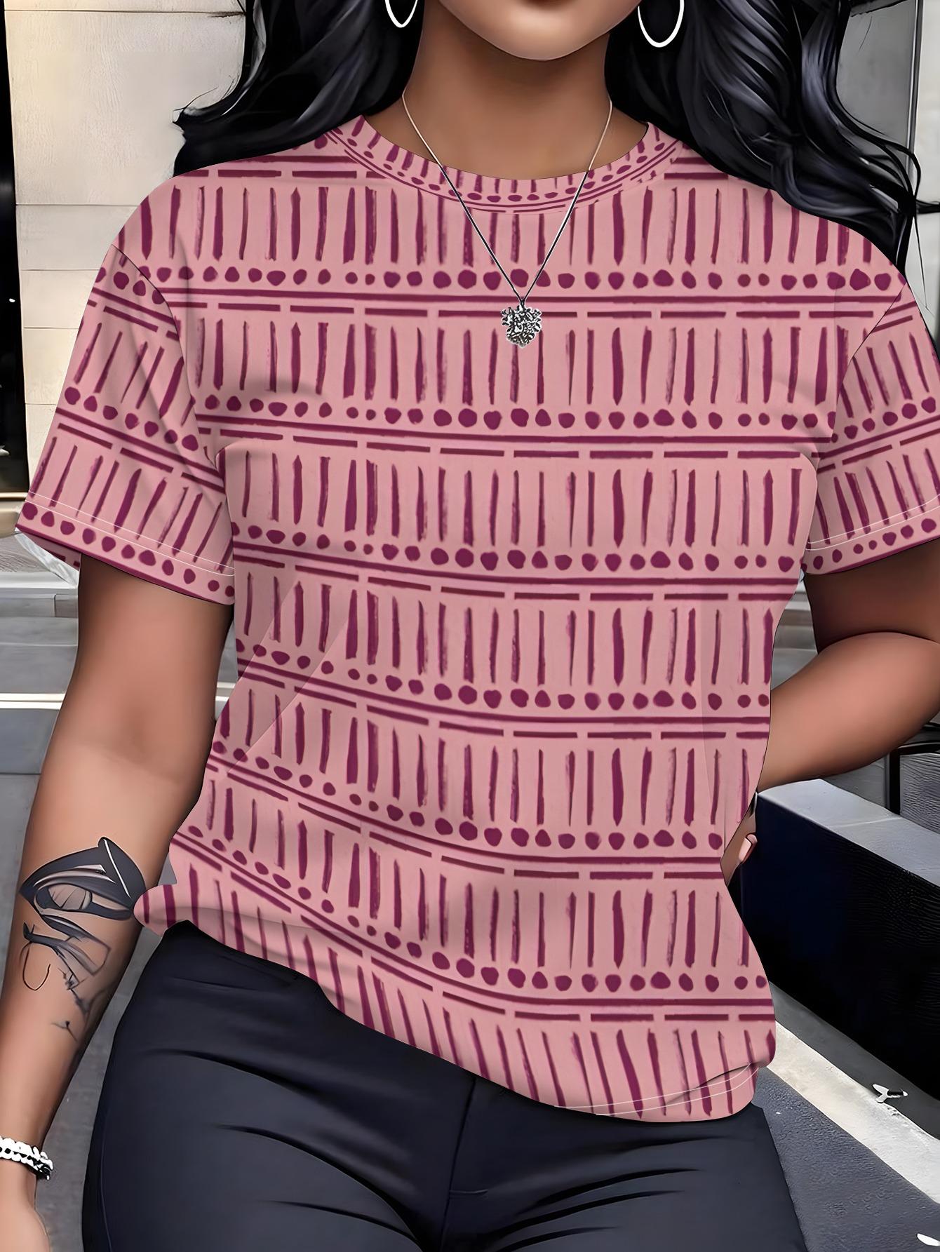 

Printed Design - Not Textured Vintage African Style Striped Polka Dot Print Women s Round Neck Short Sleeve Summer New Trendy Women s Clothing Street S дубильная кора