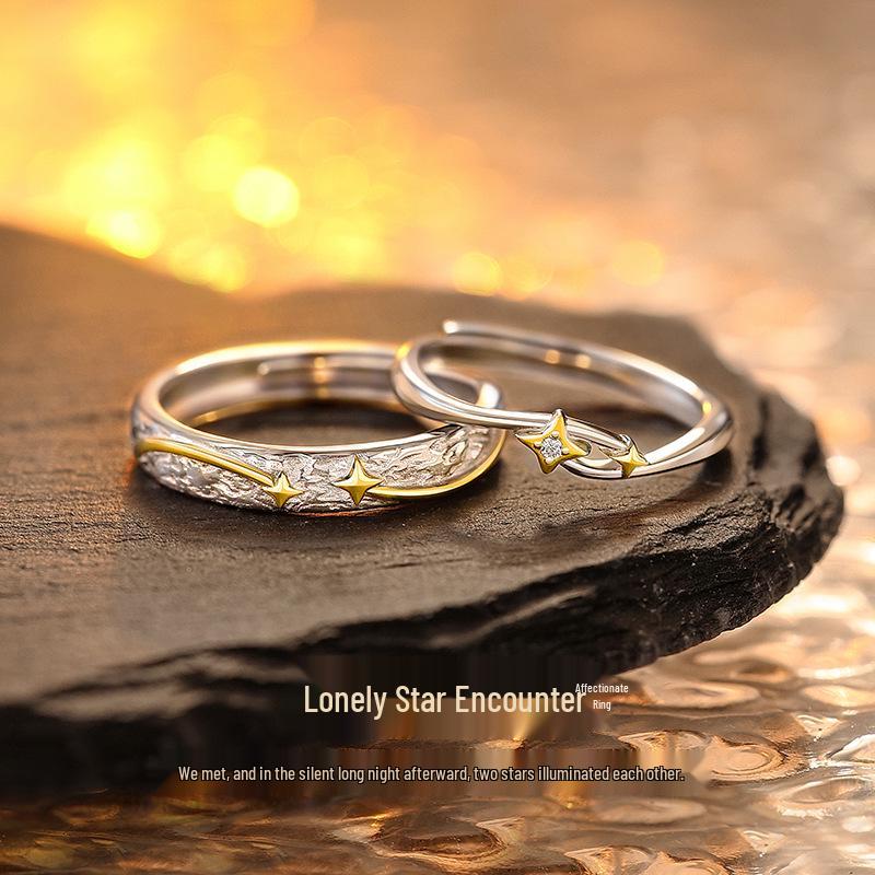 

Lonely Star Encounter Silver Rings: Unique Design for Couples - Perfect Wedding Bands or Anniversary Gift for Him and Her Pure Silver Platinum Color Women s Ring