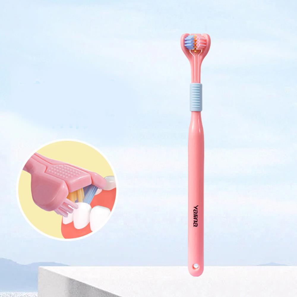 

NEW 3 Sided Toothbrush Ultra Fine Soft Hair Adult Toothbrush 3D Stereo Manual Toothbrush Mouth Cleaning Dental Care Tool рожевий