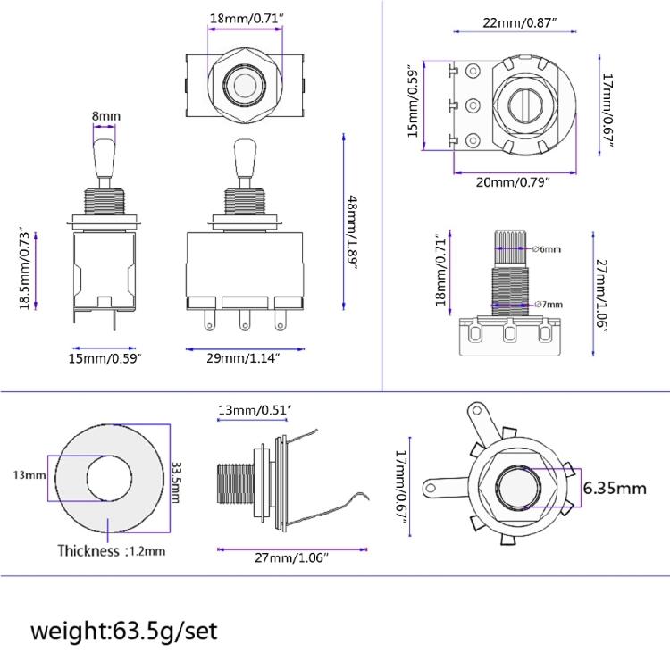 Guitar Wiring Harness 3 Way A500K 1V 1T and Jack Prewired Guitar Wiring Hareness