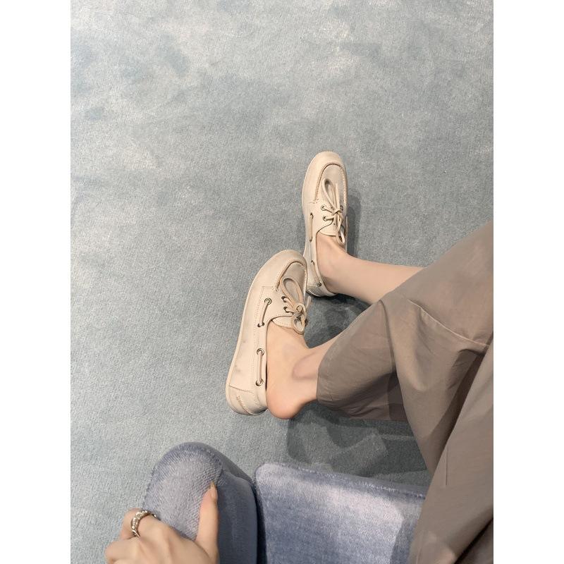 Spot Cowhide Version~ Grape Mother British Style Old Dirty Loafers Women's Lace-up Flat Bottom One Pedal Small Leather Shoes