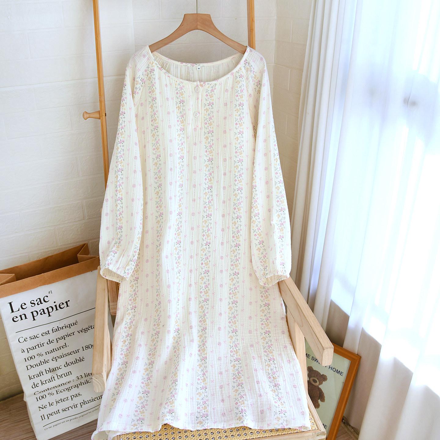 

Женское хлопковое муслиновое платье-пижама с длинным рукавом и встроенным бюстгальтером, свободного кроя, надевается через голову, дополнительный бюстгальтер не требуется. M