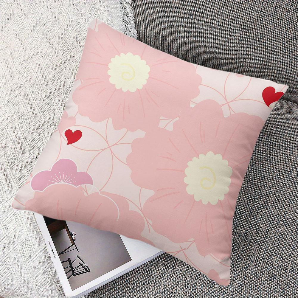 Blush Heart Bloom Square Jacquard Pillow Cover for Sofa Office Waist Cushion Cover Home Decorative Pillowcase